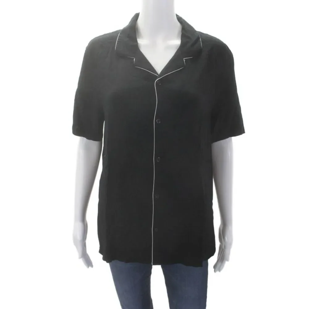 The Kooples Womens Button Down Short Sleeves Pajama Shirt Black Size Small
